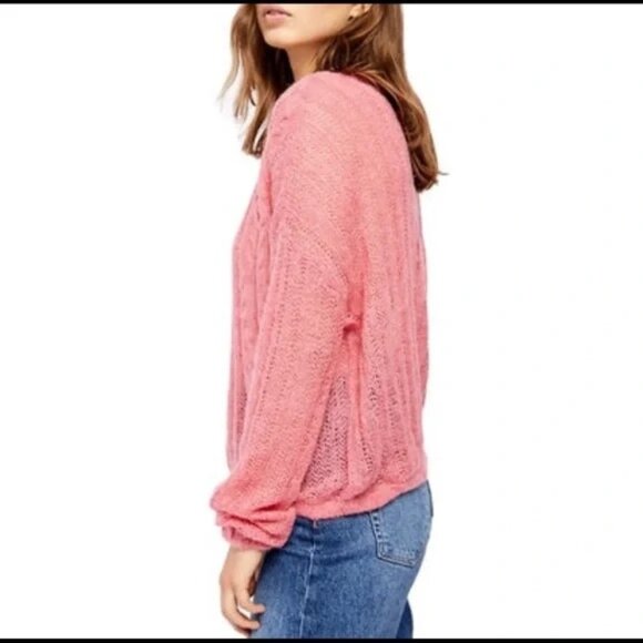 Free People Angel Soft Pink Wool Alpaca Blend Cable Knit Sweater Women’s Medium - Picture 4 of 11